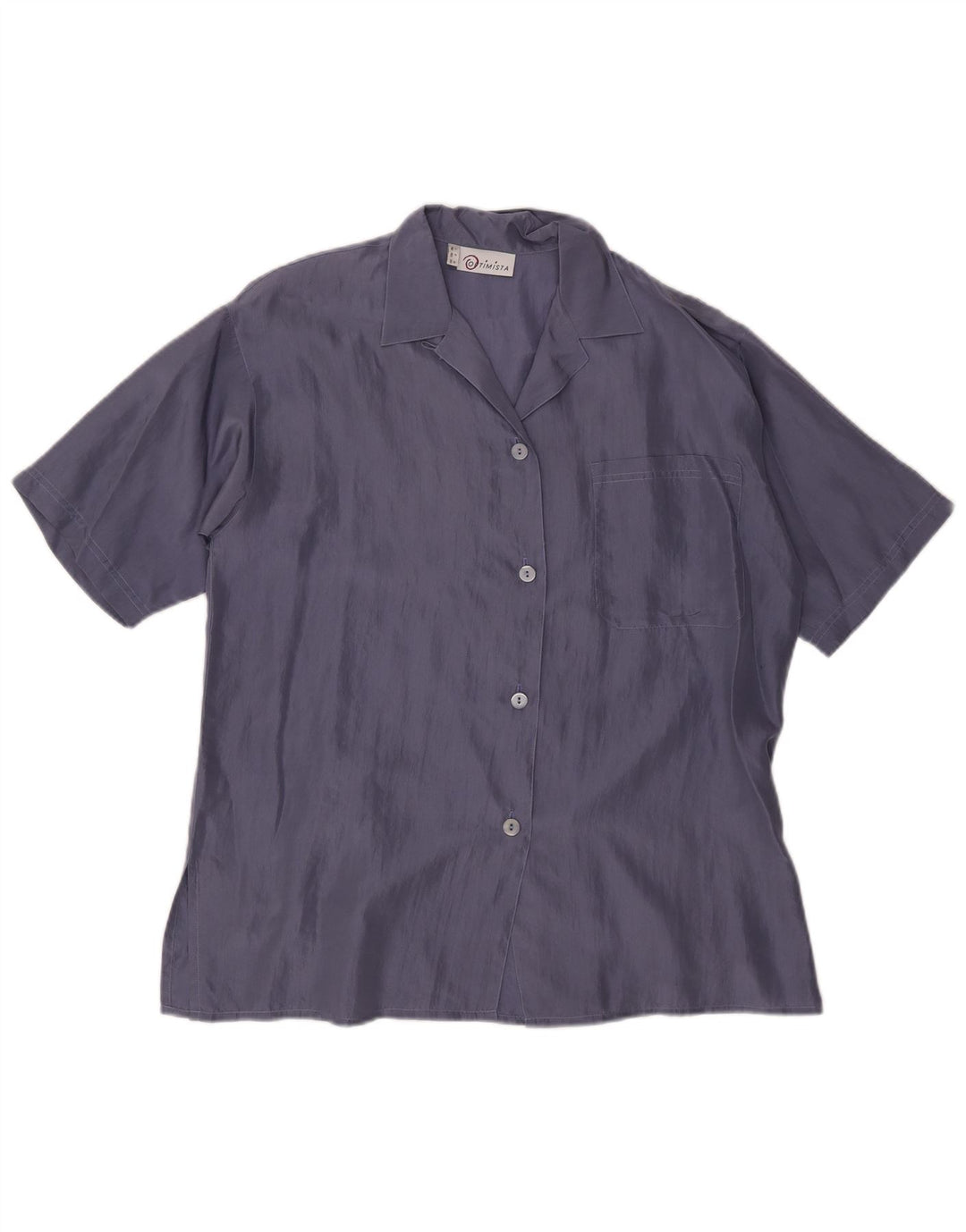 Vintage Dame Kortærmet Bluse IT 42 Medium Navy Blue Silke