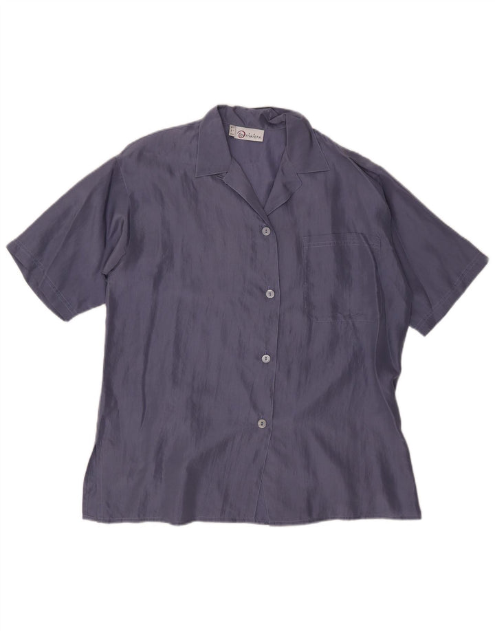 Vintage Dame Kortærmet Bluse IT 42 Medium Navy Blue Silke