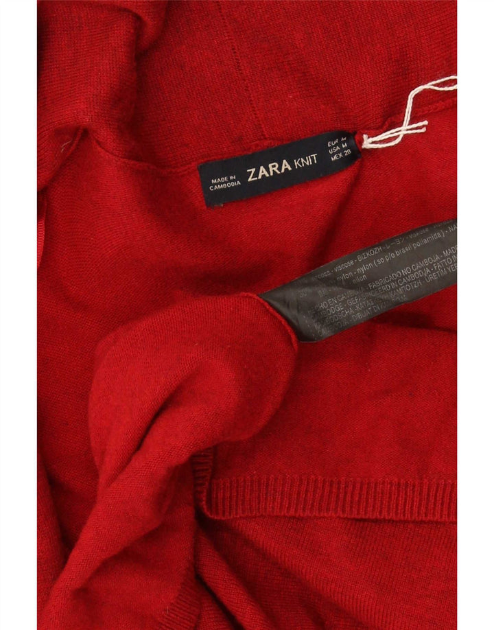 Zara Dame Cardigan Sweater UK 12 Medium Rød Viscose