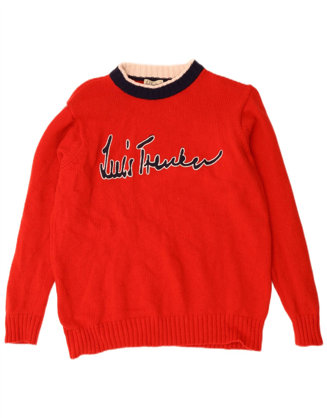 Luis Trenker Dame Grafisk Boat Neck Jumper Sweater IT 50 XL Rød Uld