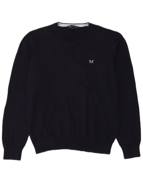 Crew Clothing Mens V-Neck Jumper Sweater Large Navy Blue Cotton