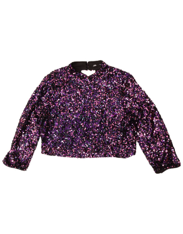 Zara Womens Crop 3/4-ærmet blusetop UK 14 Large Purple Flecked
