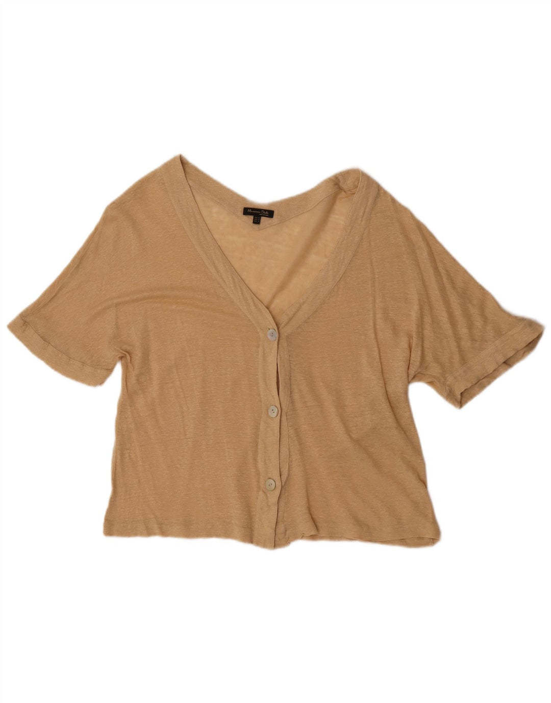 Massimo Dutti Dame Kortærmet Cardigan Top UK 14 Medium Beige