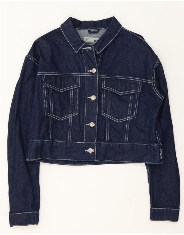 Topshop Dame Crop Denim Jacket UK 14 Large Navy Blue Bomuld