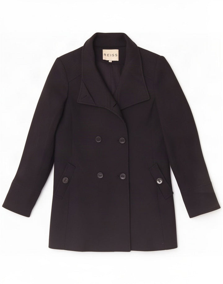 Reiss Dame Dobbeltradet Frakke UK 12 Medium Navy Blue Polyester
