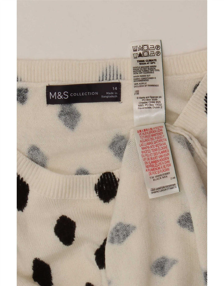 Marks & Spencer Dame Boat Neck Jumper Sweater UK 14 Stor Hvid Geometrisk