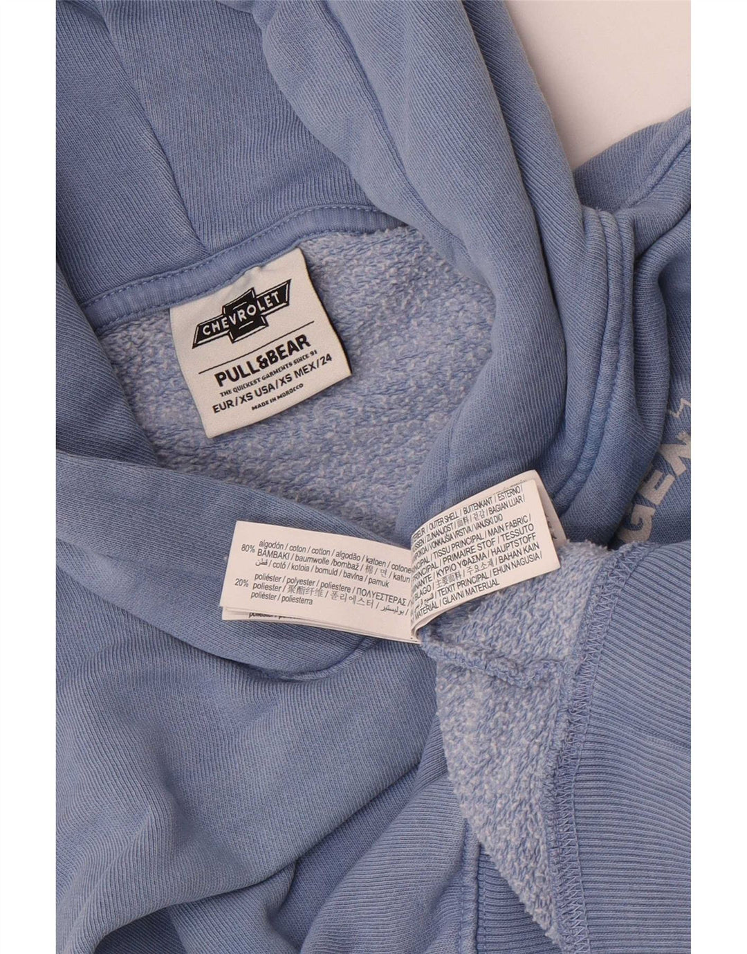 Pull & Bear Dame grafisk oversized hættetrøje Jumper UK 6 XS Blå bomuld