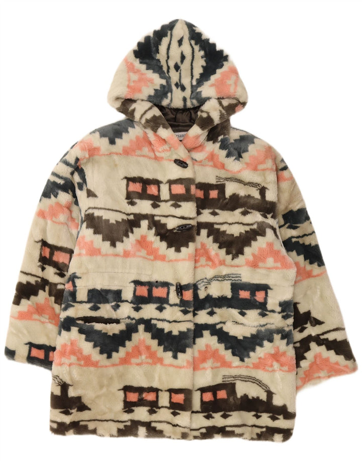 Vintage oversize overfrakke til kvinder IT 42 Medium Off White Geometrisk Aztec