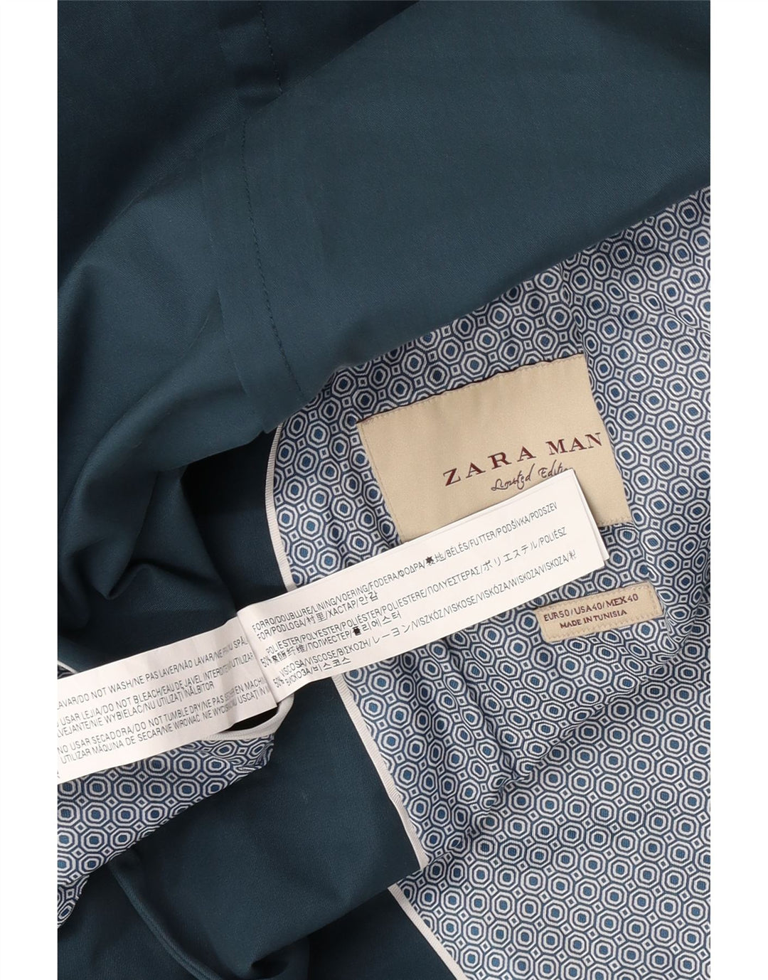 Zara Herre 2-knaps blazerjakke EU 50 Medium Blue Polyester