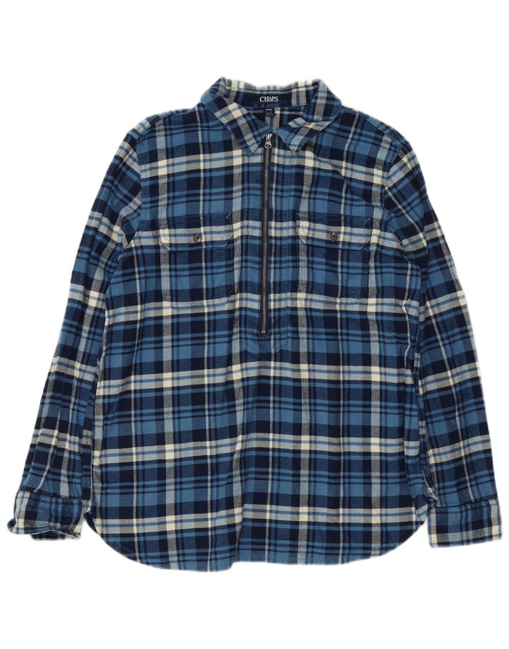 CHAPS Dame Flannel Pullover Shirt UK 14 Medium Blue Ternet Bomuld