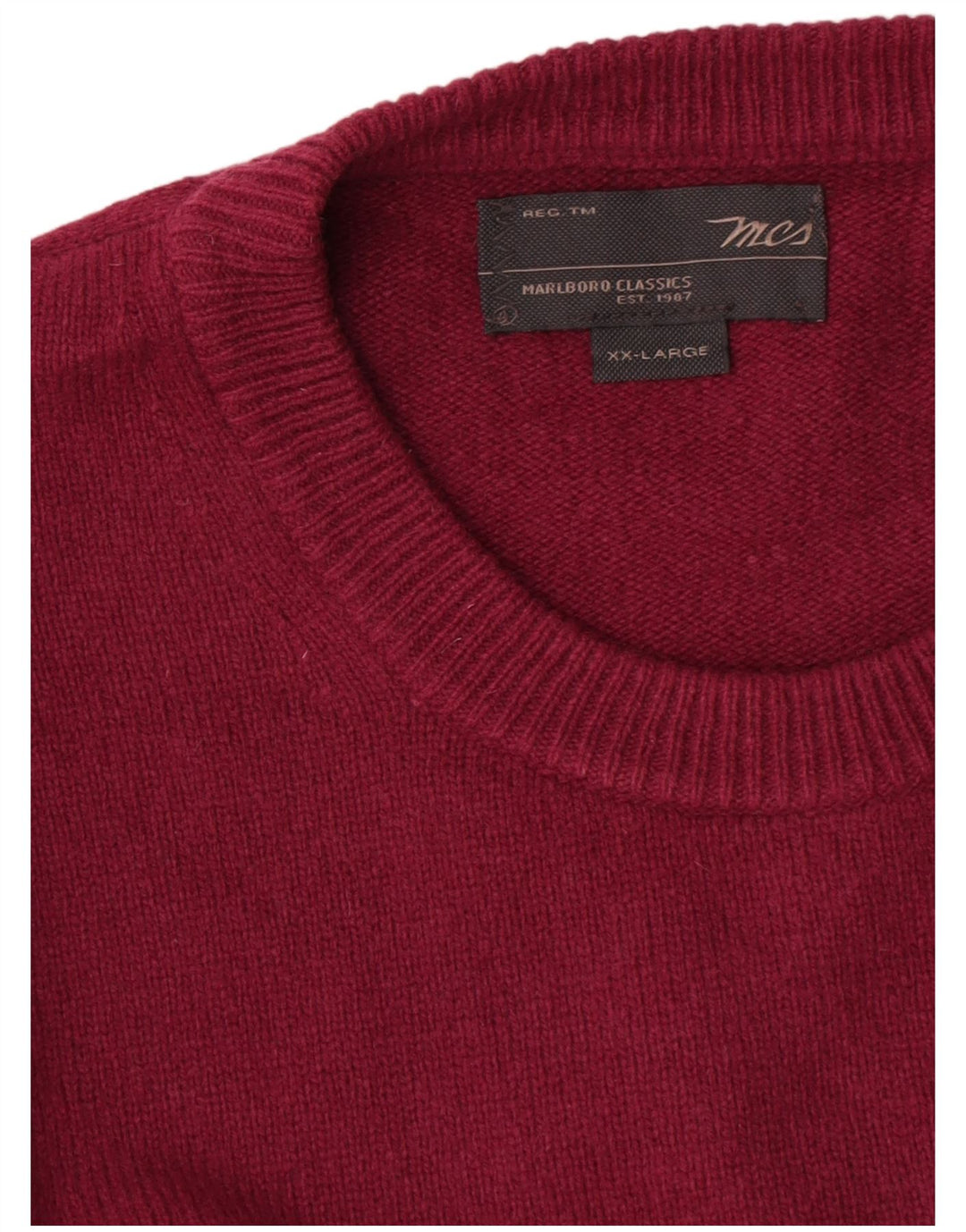 Marlboro Classics Herre Crew Neck Jumper Sweater 2XL Burgundy Wool