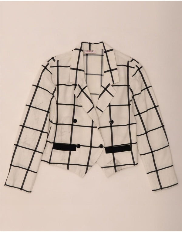 Vintage Dame Crop Double Breasted Blazer Jacket EU 40 Medium White Check