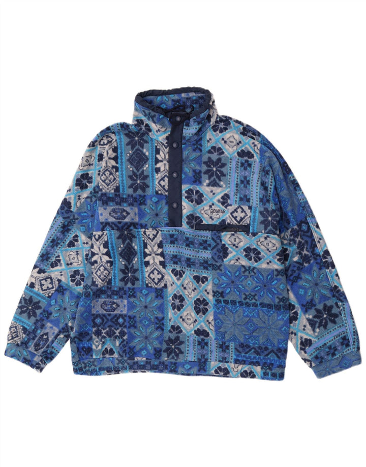 Colmar Herre Button Neck Oversized Fleece Jumper Small Blue Fair Isle