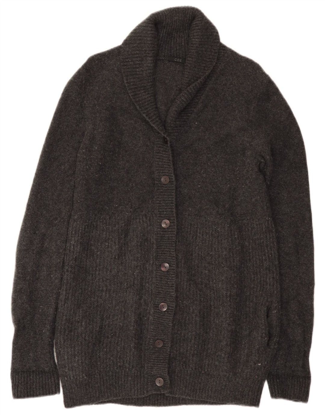 Cos Dame Longline Cardigan Sweater UK 10 Small Grey Wool