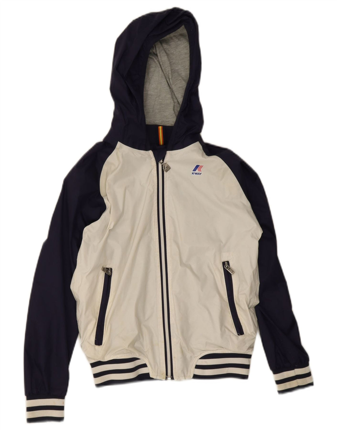 K-Way Boys Hooded Bomber Jacket 9-10 år Navy Blue Colourblock Nylon