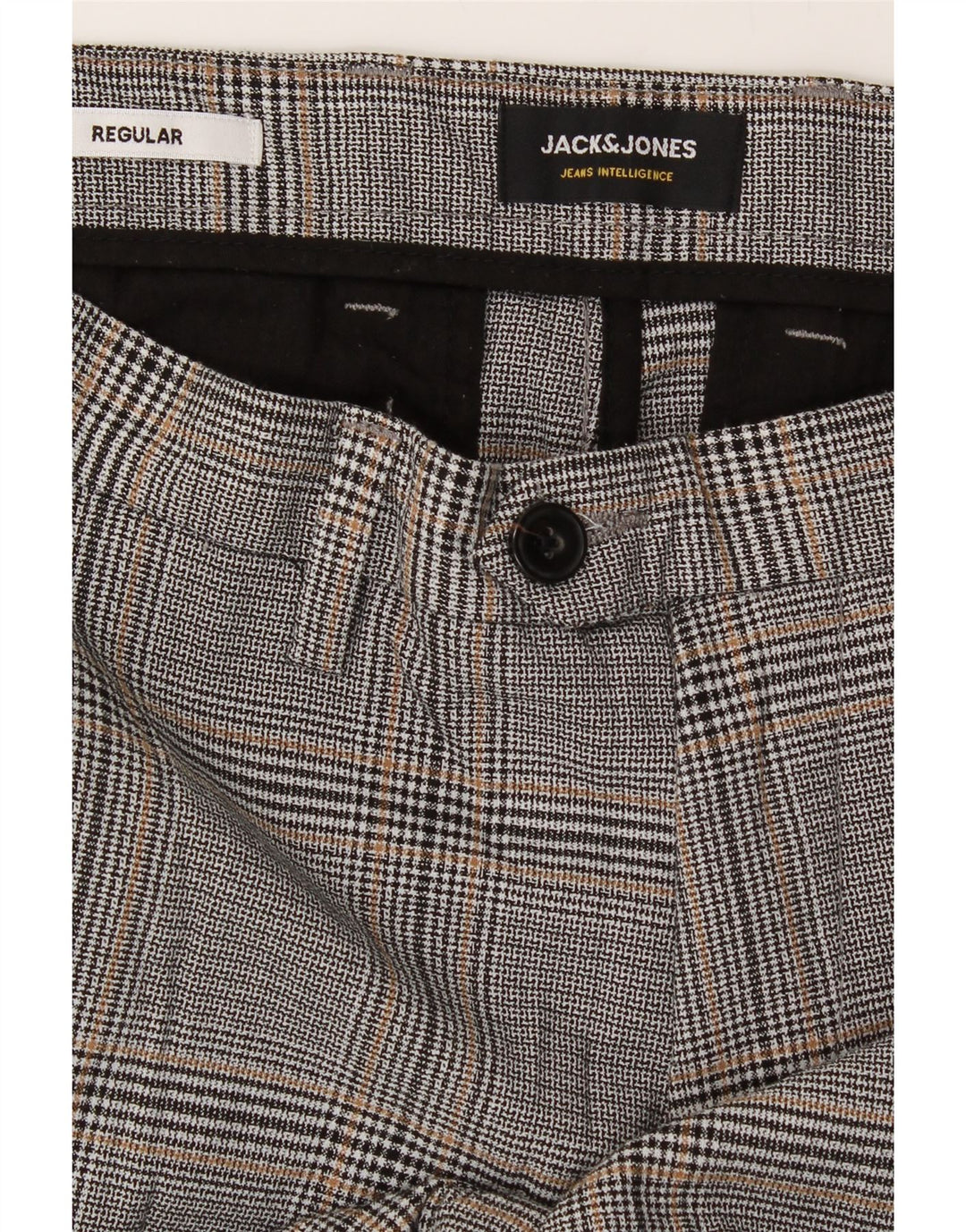 JACK & JONES Mens Regular Chino Shorts Medium W32 Grey Check Polyester Vintage Jack & Jones and Second-Hand Jack & Jones from Messina Hembry 
