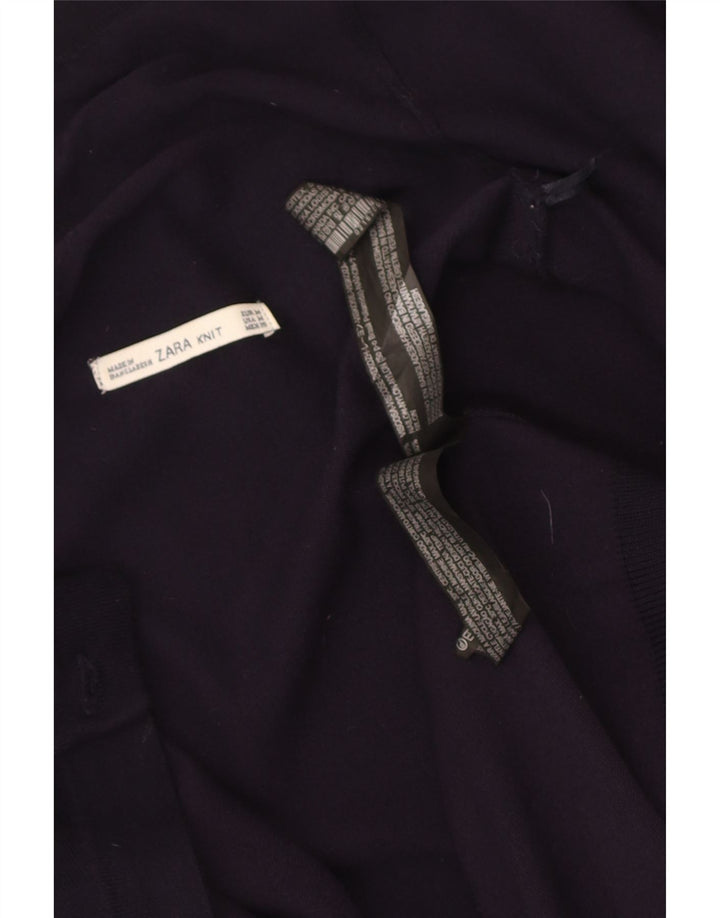 Zara Womens Longline Open Cardigan Sweater UK 12 Medium Navy Blue Viscose