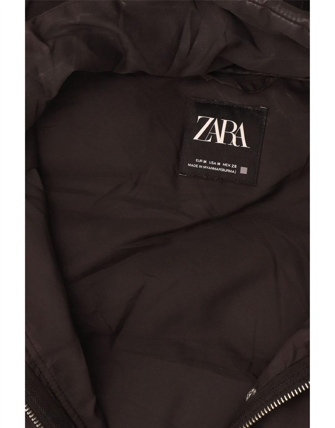 Zara Dame Hætte Polstret Gilet UK 14 Medium Sort