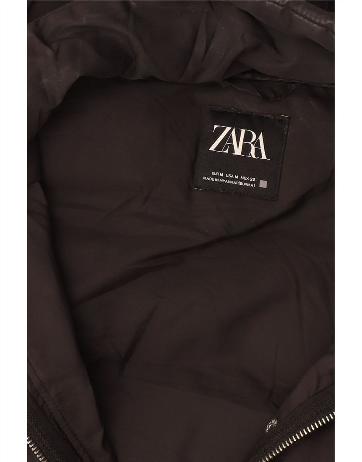 Zara Dame Hætte Polstret Gilet UK 14 Medium Sort