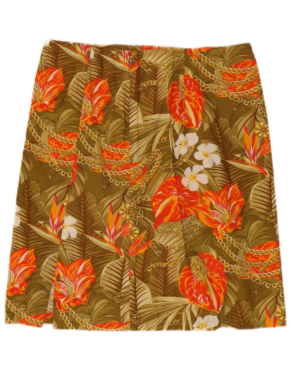Vintage Dame Mini-nederdel W32 Large Khaki Floral Tropical