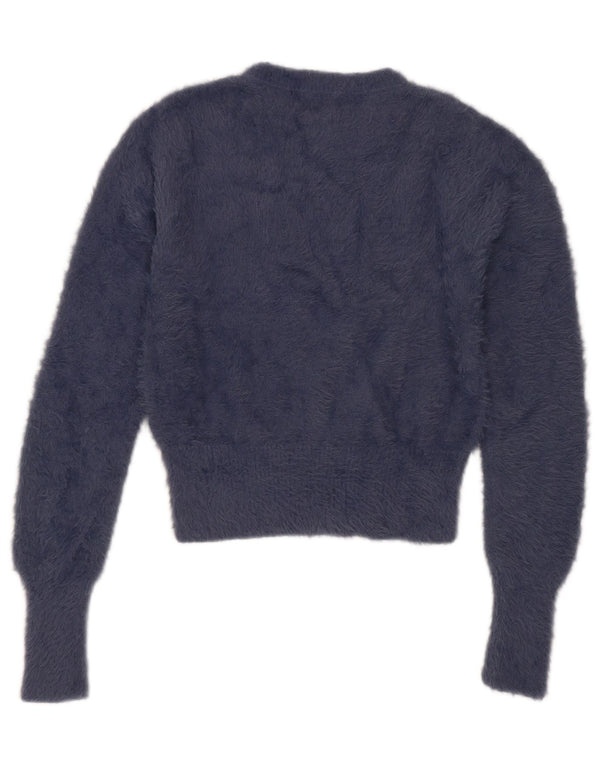 Zara Womens Crop Crew Neck Jumper Sweater UK 12 Medium Navy Blue Nylon