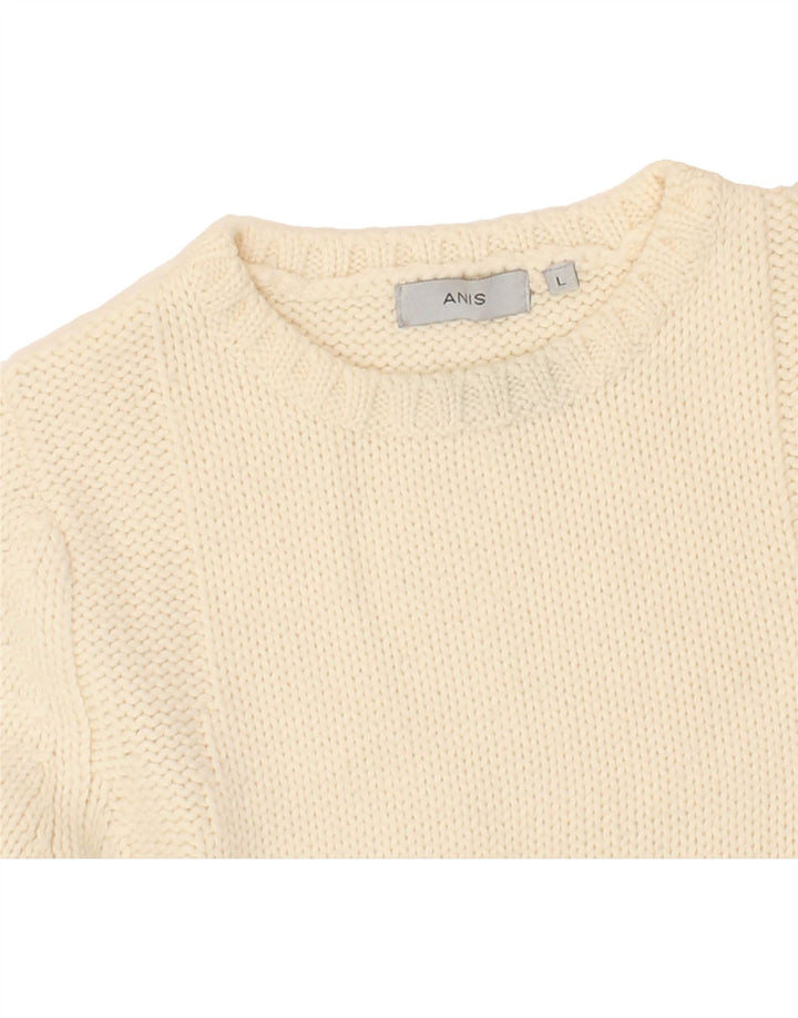 VINTAGE Womens Boat Neck Jumper Sweater UK 14 Large White Wool Vintage Vintage and Second-Hand Vintage from Messina Hembry 