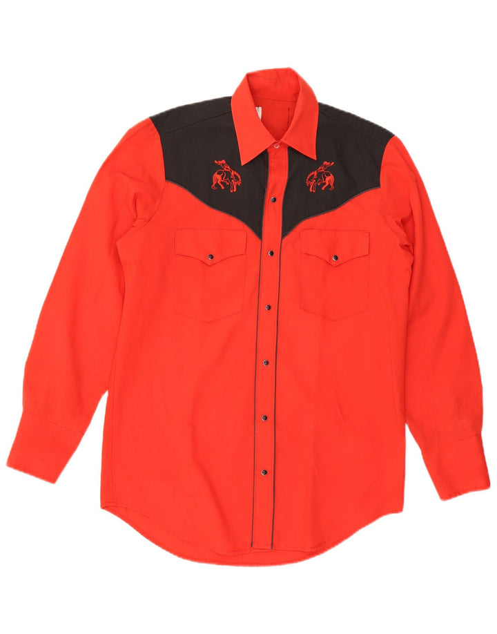 Vintage vestlig skjorte til mænd, medium rød Colourblock Polyester