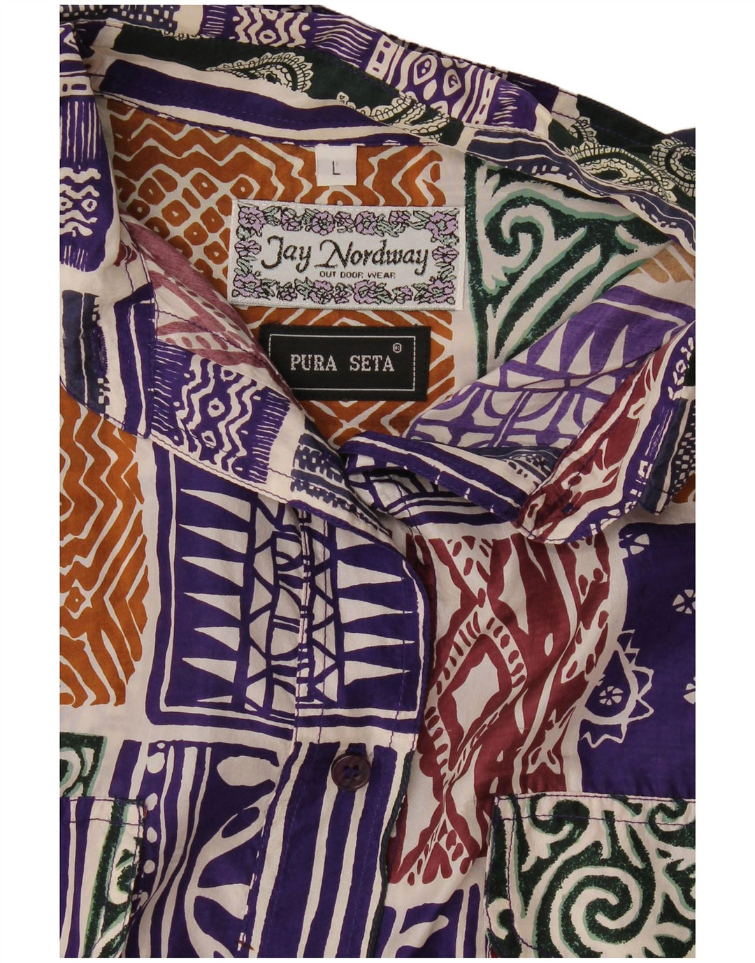 Vintage dameskjortebluse UK 16 Stort flerfarvet patchwork