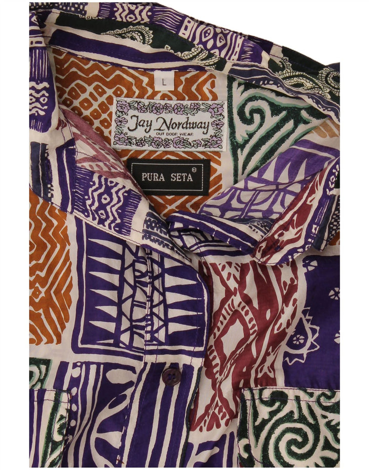 Vintage dameskjortebluse UK 16 Stort flerfarvet patchwork