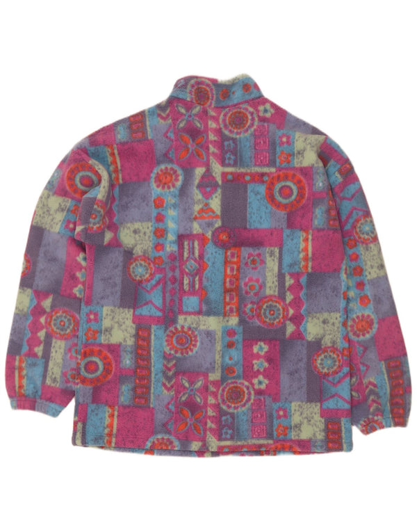 Vintage Herre Button Neck Fleece Jumper XL Flerfarvet Geometrisk Polyester