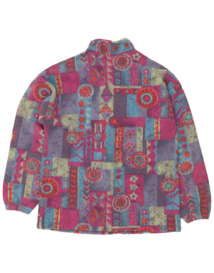 Vintage Herre Button Neck Fleece Jumper XL Flerfarvet Geometrisk Polyester