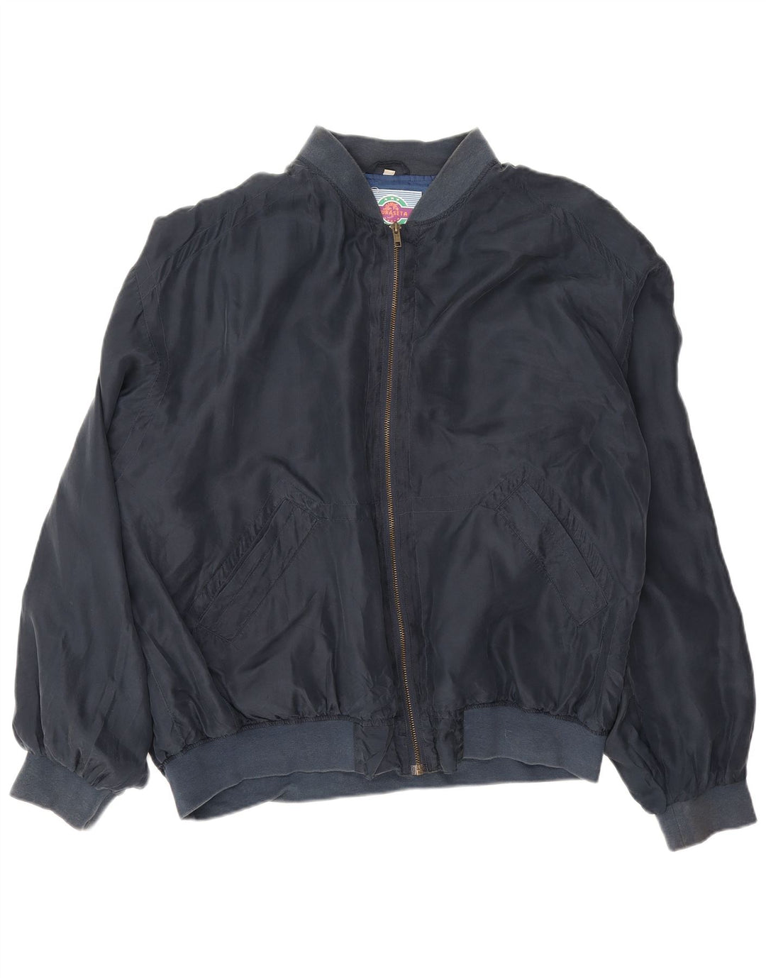 Vintage Herre Bomber Bomber Jacket UK 42 XL Navy Blue Silke