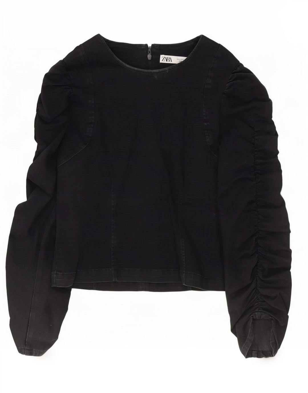 Zara Dame Langærmet Bluse Top UK 10 Small Black Bomuld