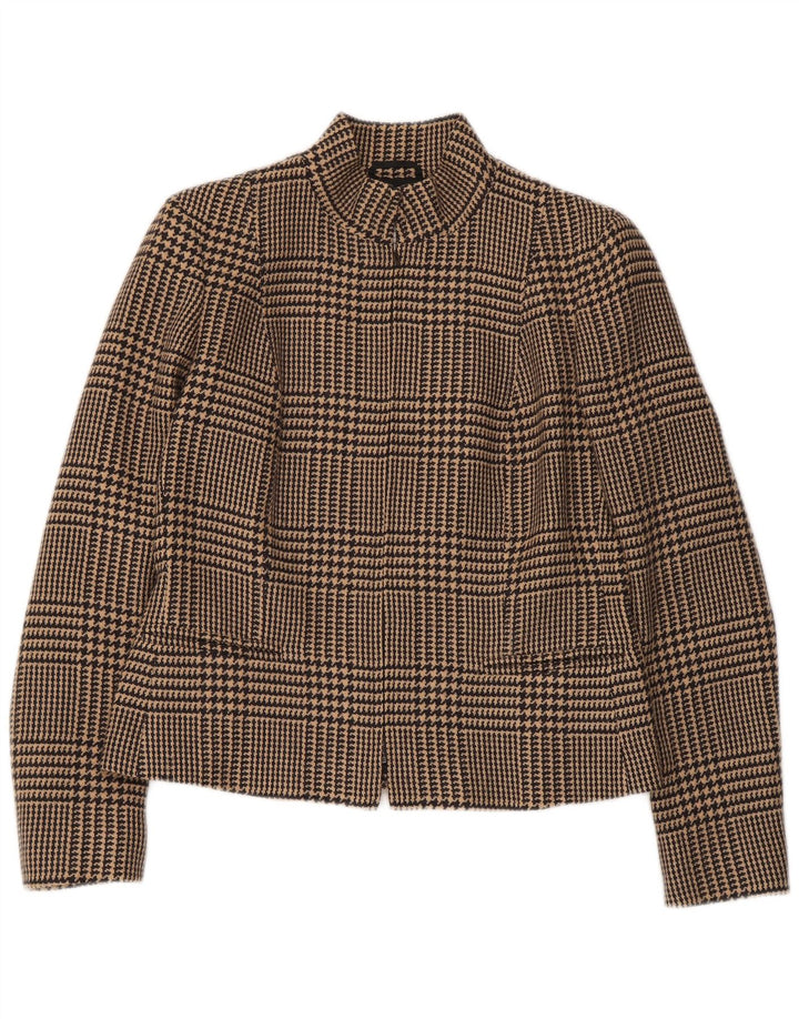 Intrend blazerjakke med fuld lynlås til kvinder UK 12 Medium Brown Houndstooth