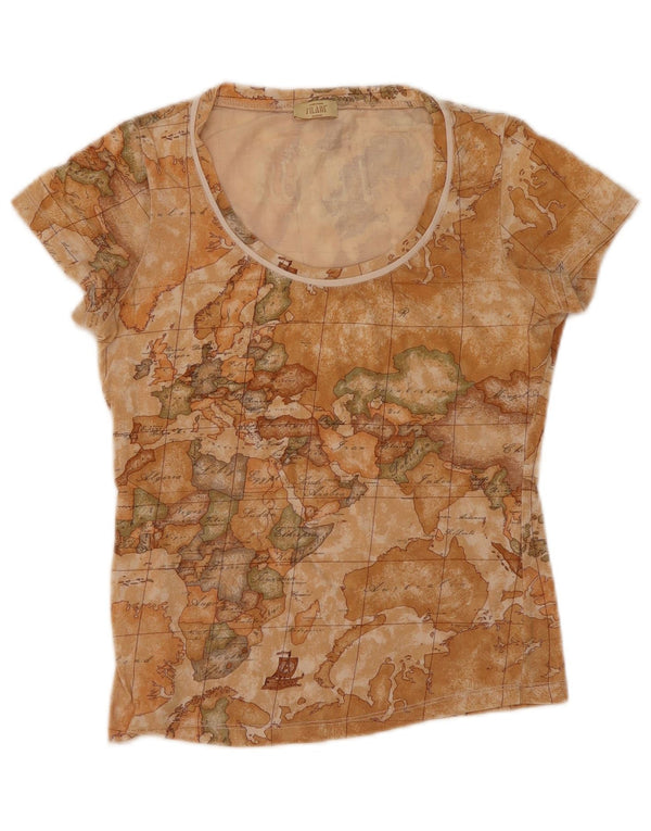 ALVIERO MARTINI Dame 1' CLASSE grafisk T-shirt top UK 12 Medium Beige