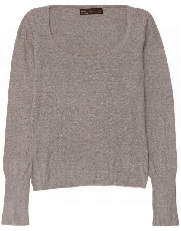 Zara Dame Boat Neck Jumper Sweater UK 12 Medium Grey Rayon