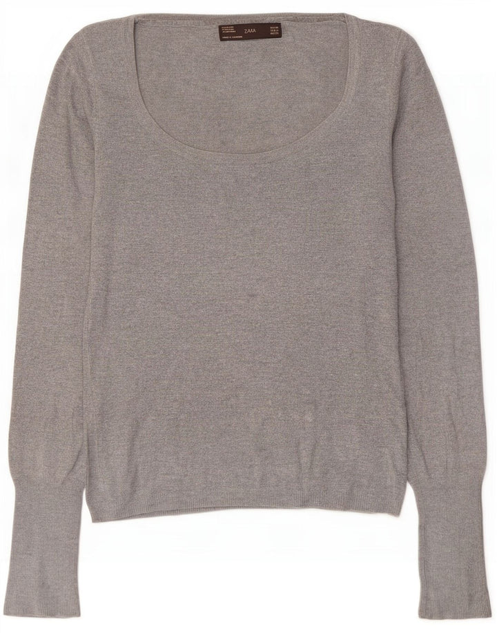 Zara Dame Boat Neck Jumper Sweater UK 12 Medium Grey Rayon