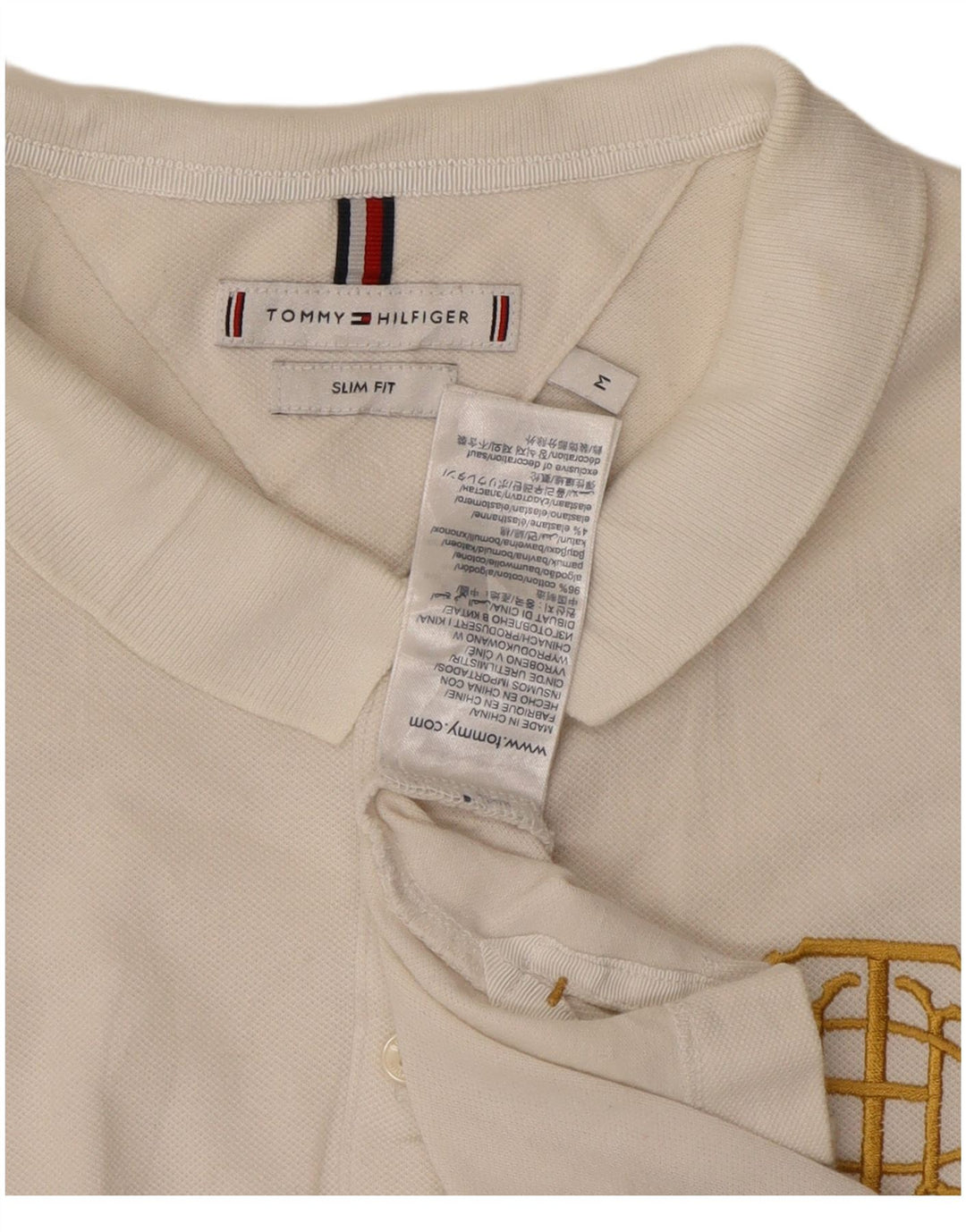 Tommy Hilfiger Dame Slim Fit Polo Shirt UK 12 Medium White Bomuld