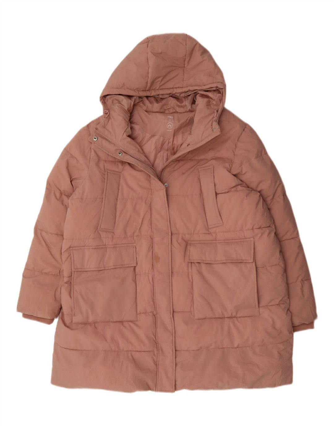 Marks & Spencer Dame Hætte Polstret Frakke UK 24 4XL Pink Polyester