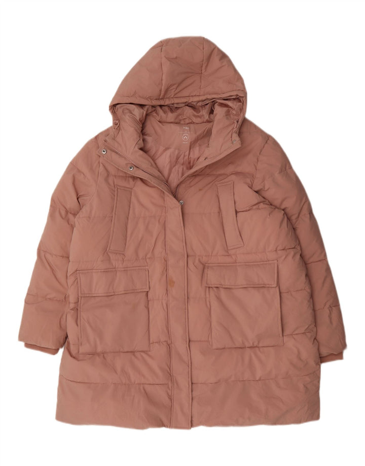 Marks & Spencer Dame Hætte Polstret Frakke UK 24 4XL Pink Polyester