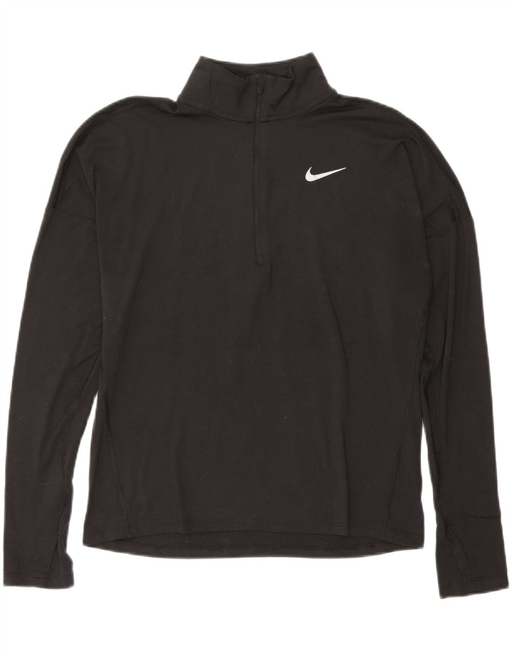 NIKE Dame Dri Fit Pullover med lynlås-hals Træningsdragt Top UK 10 Lille Sort