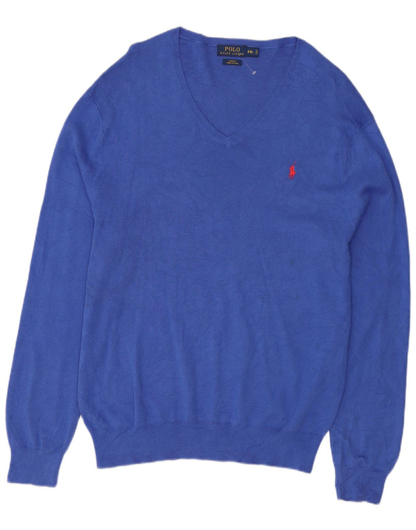 Polo Ralph Lauren Herre Slim Fit V-hals sweater 2XL Blå Bomuld