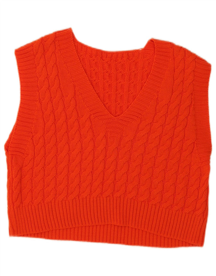 Vintage Dame Crop Vest Tank Top UK 14 Medium Orange