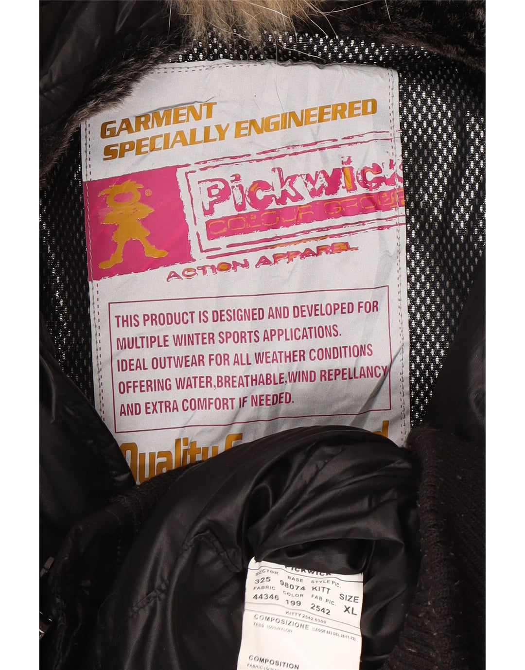 PICKWICK Polstret hættejakke til kvinder UK 18 XL sort nylon