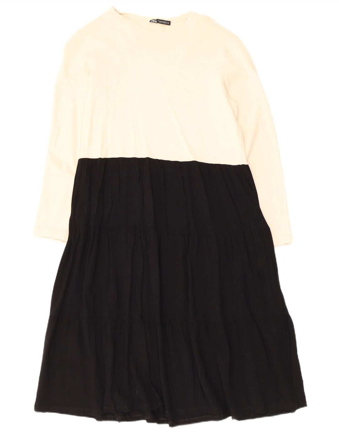 Zara Dame Langærmet A-Line Kjole UK 12 Medium White Colourblock