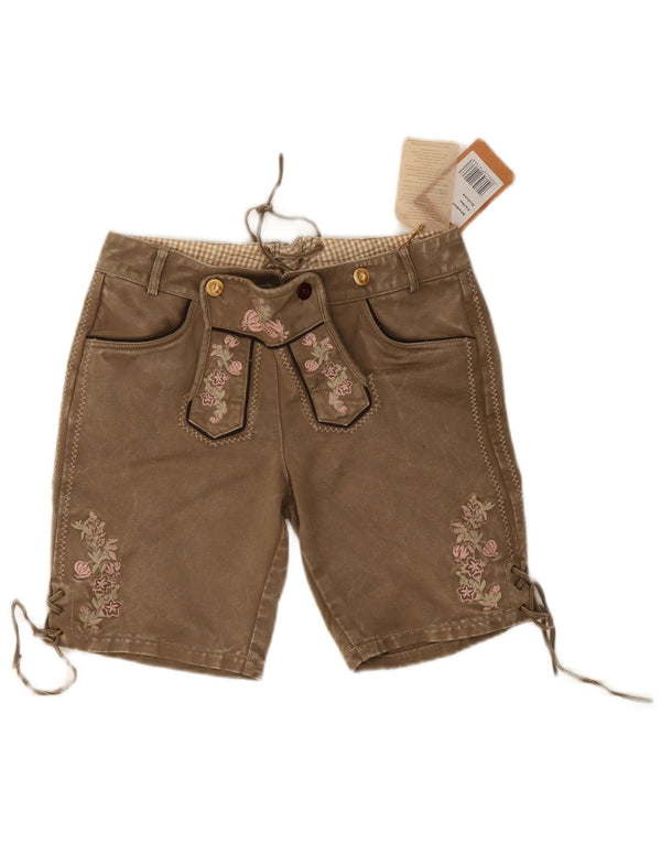Kruger Kvinder Casual Shorts UK 10 Small W30 Khaki Floral Bomuld