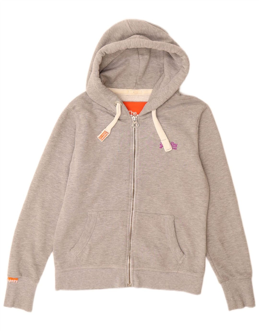 Superdry hættetrøje til kvinder med lynlås UK 14 Stor grå polyester