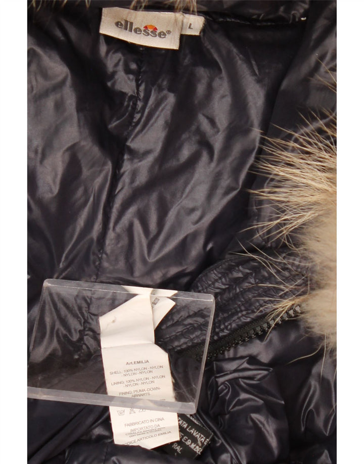 Ellesse Dame Hætte Polstret Jakke UK 14 Stor Sort Nylon