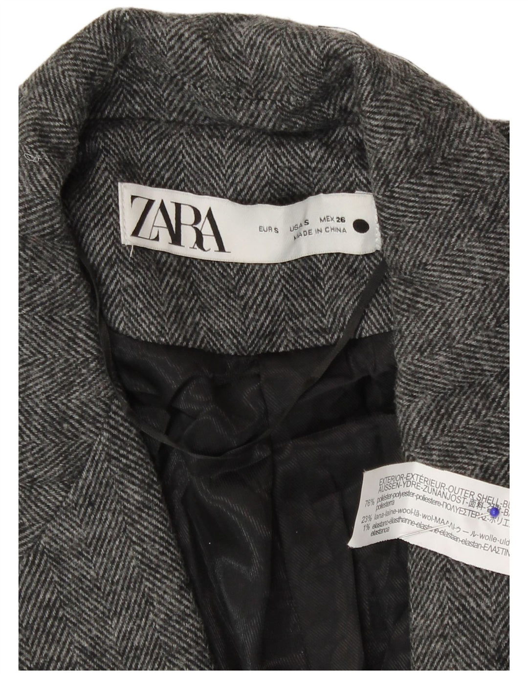 Zara Dame 1 Knap Blazer Jacket UK 10 Small Grå Sildebens Polyester