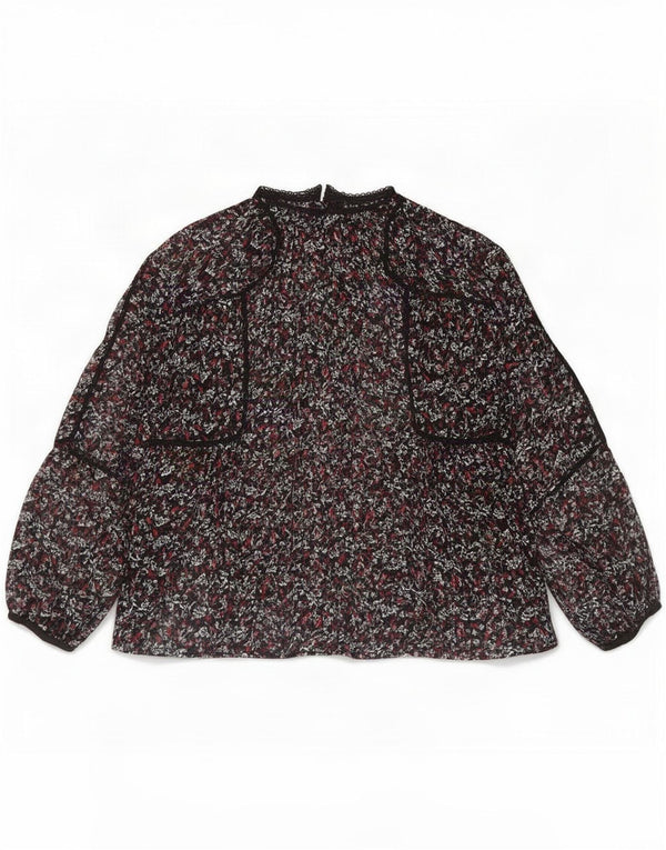 Zara Dame Langærmet Bluse Top UK 14 Medium Black Floral Polyester